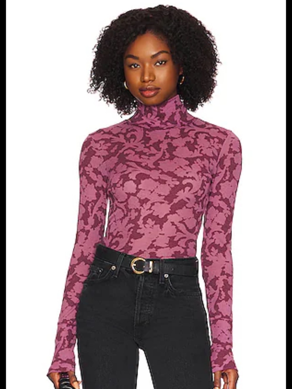 Intimately Free People You and I Mauve Floral Mock Neck Long Sleeve Top XS